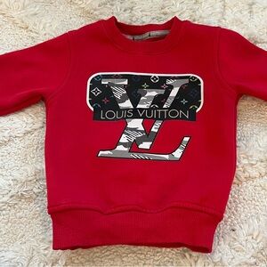 Copy Fake Louis Vuitton Kids Red Logo Crewneck Sweatshirt